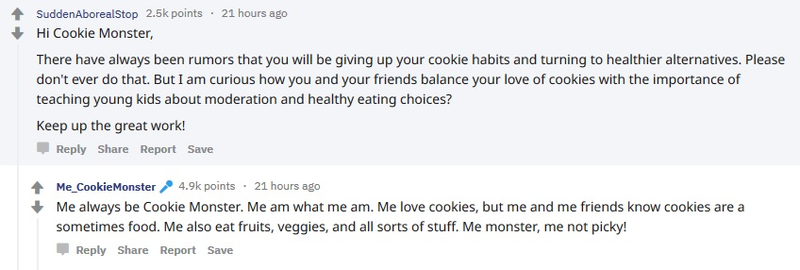 Illustration for article titled Cookie Monster reveals all in Reddit AMA: "Me am what me am"